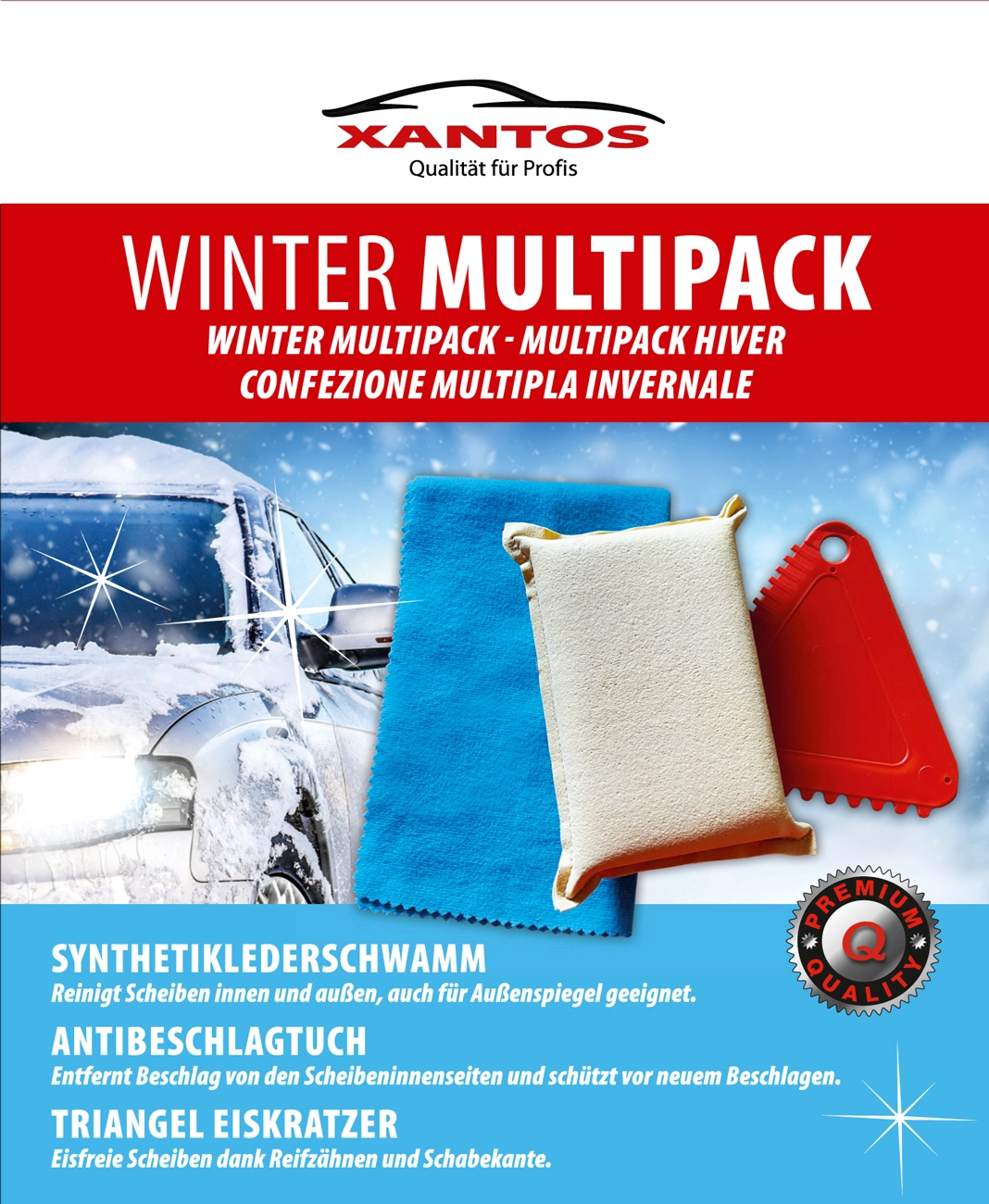 XANTOS Winter Multipack Schwamm Antibeschlagtuch Eiskratzer