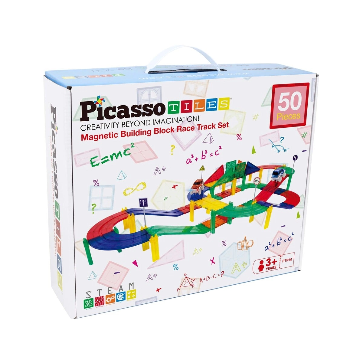 PicassoTiles 50pc Magnetic Race Track Building