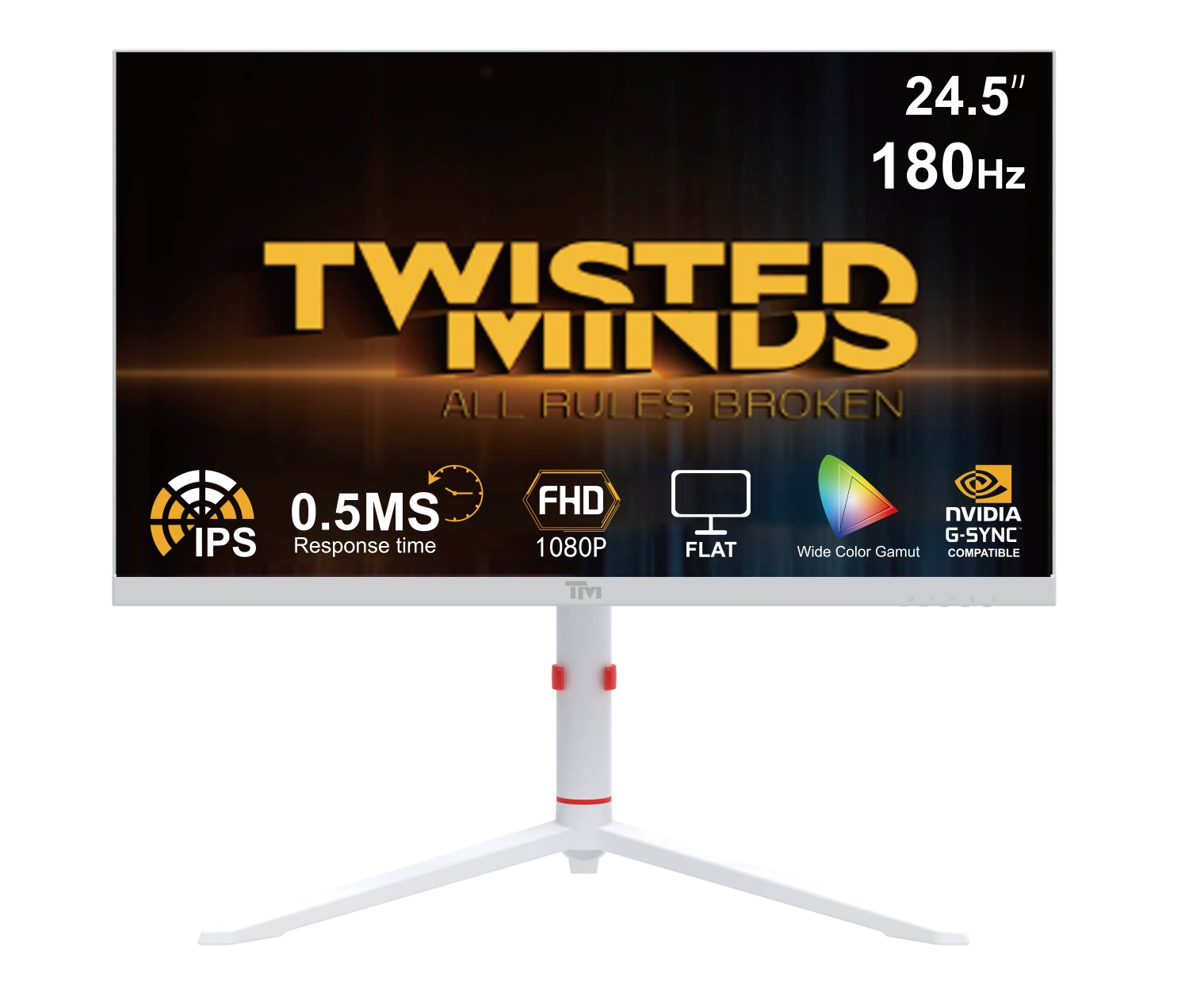 Twisted Minds — Arctic Pro Series 24 collu FHD — 180 HZ 0,5 MS Fast IPS HDMI 2.1 spēļu monitors — balts
