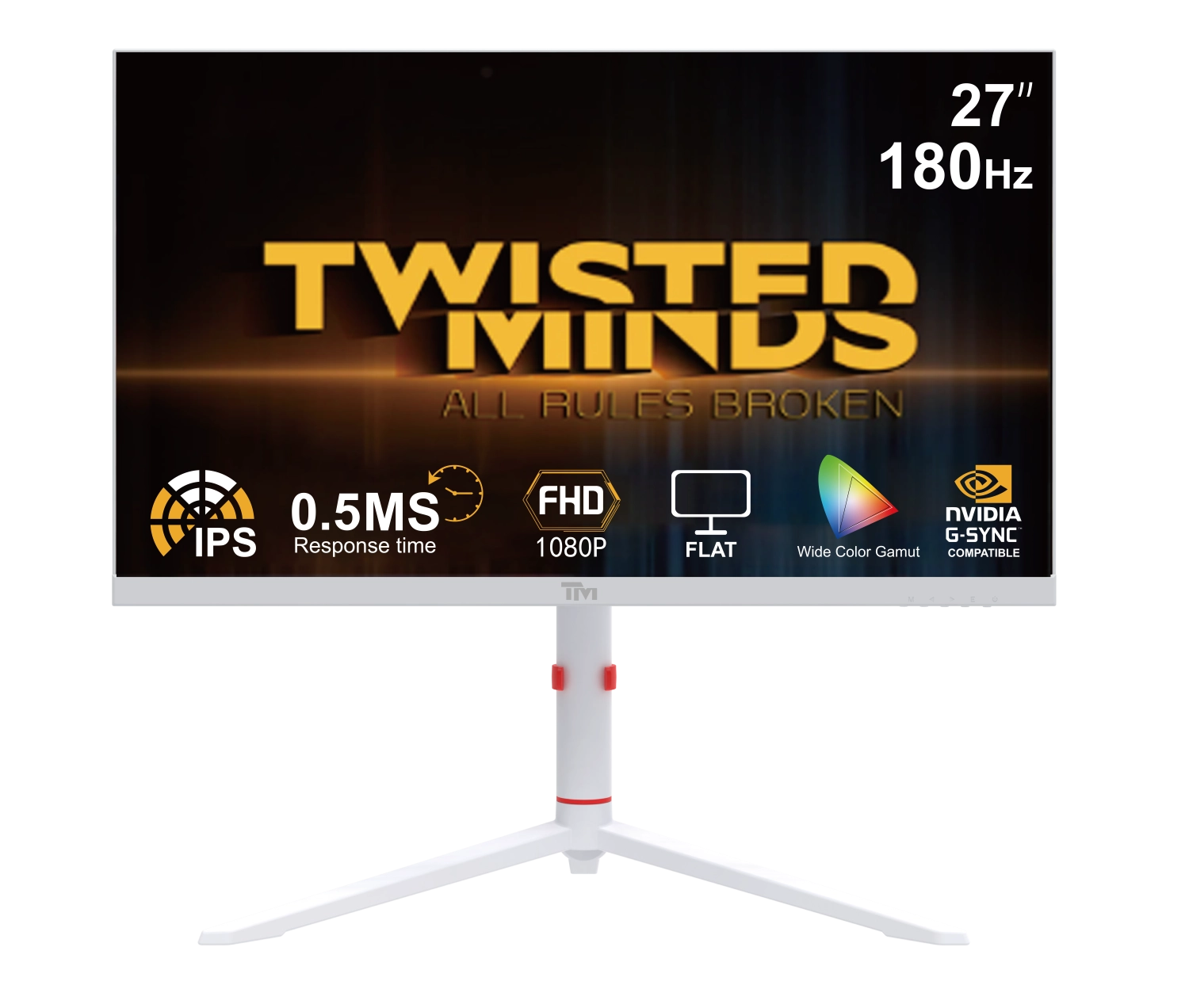 Twisted Minds — Arctic Pro Series 27 collu FHD — 180 HZ 0,5 MS Fast IPS HDMI 2.1 spēļu monitors — balts
