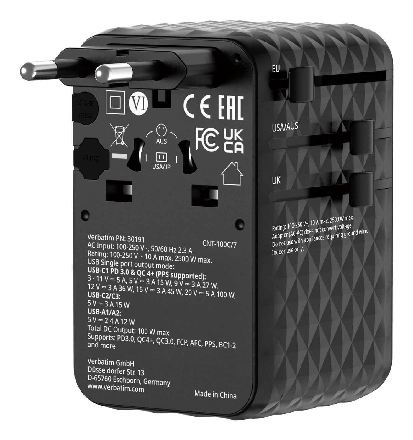 Verbatim Travel Adapter EU/UK/US GaN 2xUSB-C/2xUSB-A/1xUSB-C