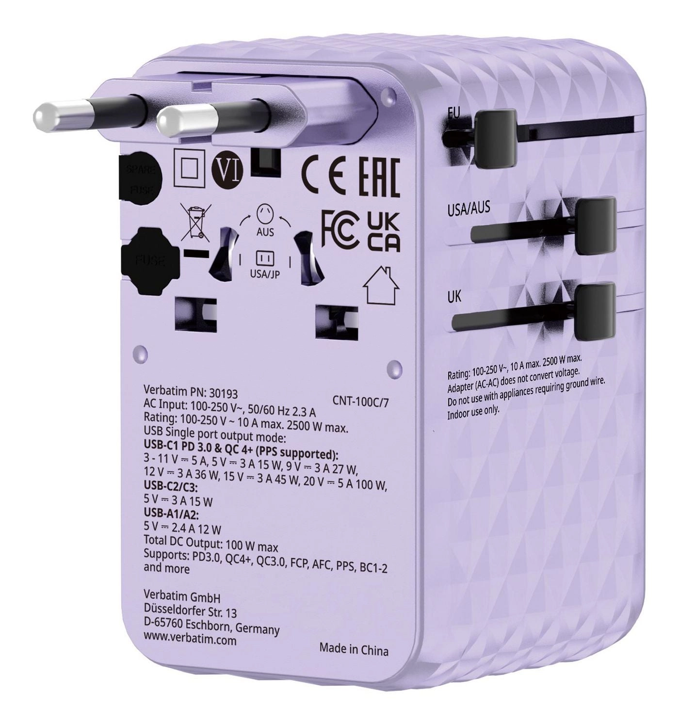 Verbatim Travel Adapter EU/UK/US GaN 2xUSB-C/2xUSB-A/1xUSB-C