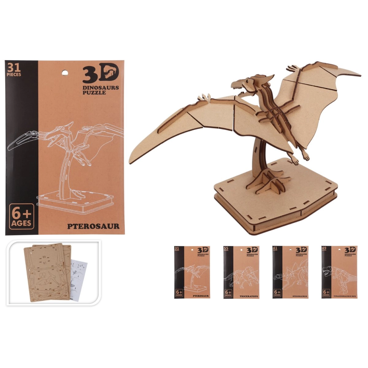 Puzle Dinozaurs 3D koka 4veidi 3820059