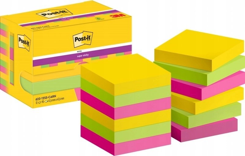 Post-It 622-12SS-CARN  Square  Green  Pink  Yellow