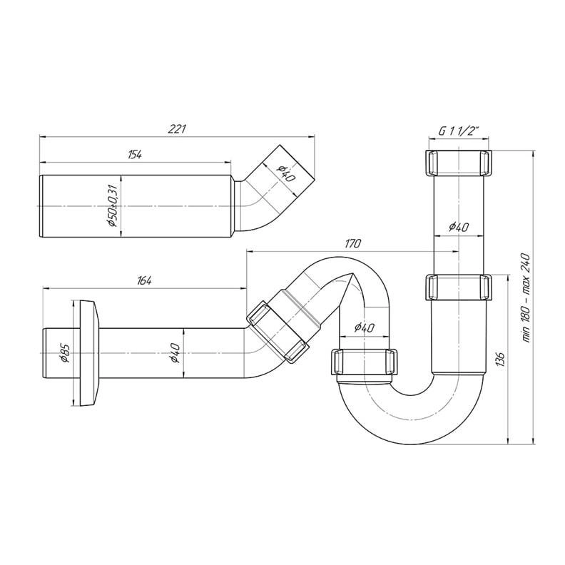 SINK SIPHON 1 1/2X40 DY0136EU 15170485