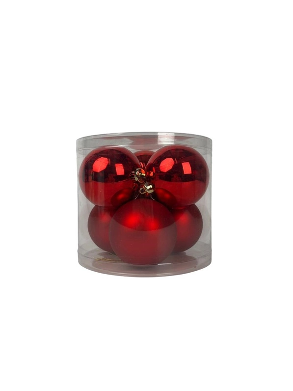 BAUBLES PLASTIC CHRISTMAS RED D8CM 6PCS