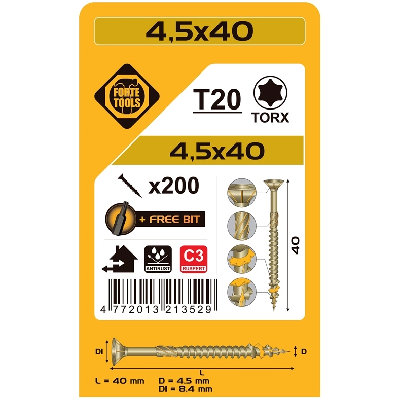 CHIPBOARD SCR T20 4.5X40 RSP(200)