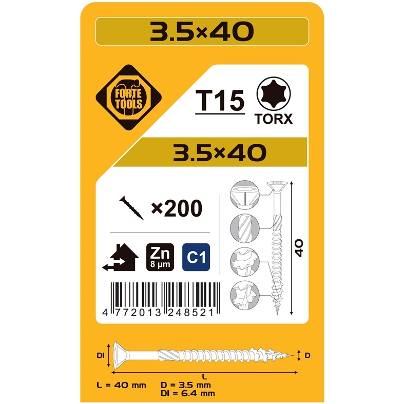 CHIPBOARD SCR T15 3.5X40 WHITE
