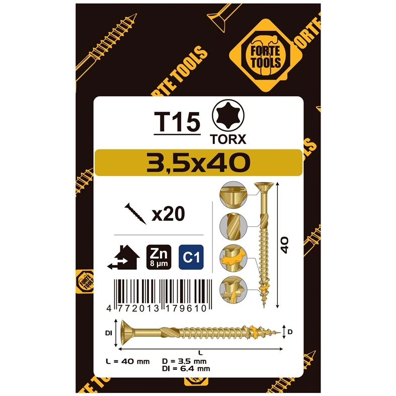CHIPBOARD SCR T15 3.5X40 YELL