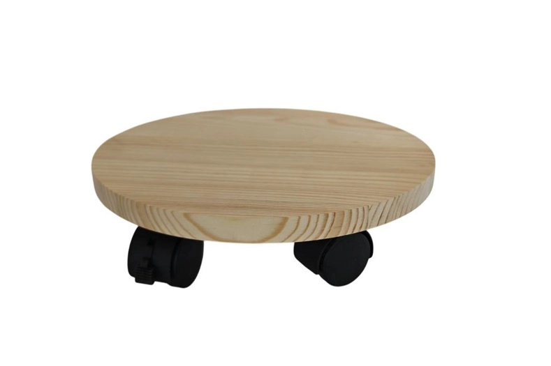 WOODEN TRAY WITH WHEELS D25 H5CM