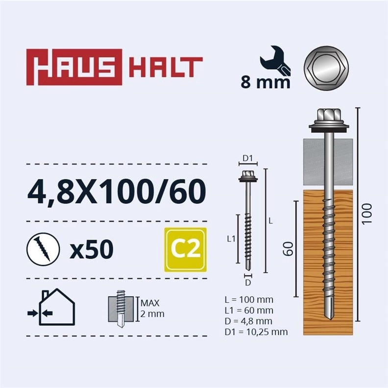 SELF SCREWS 4 8X100/60 WOOD+EPDM ZN(50)