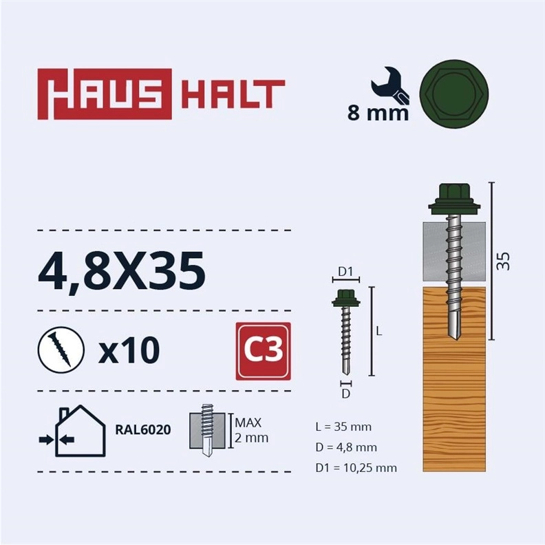 SELF SCR 4 8X35 WOOD+EPMD RAL6020