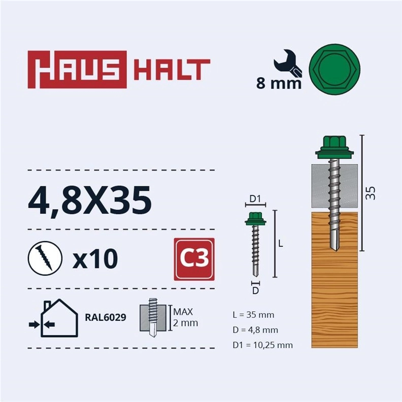 SELF SCR 4 8X35 WOOD+EPMD RAL6029