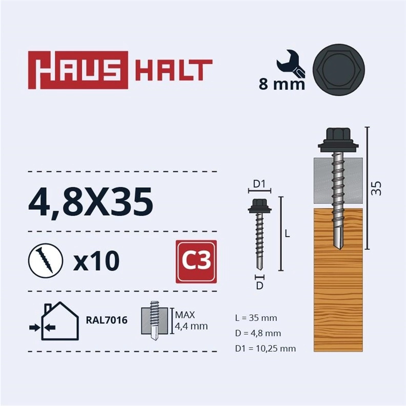 SELF SCR 4 8X35 WOOD+EPMD RAL7016