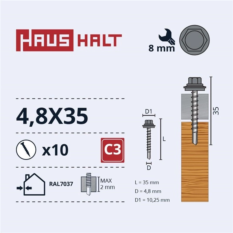 SELF SCR 4 8X35 WOOD+EPMD RAL7037