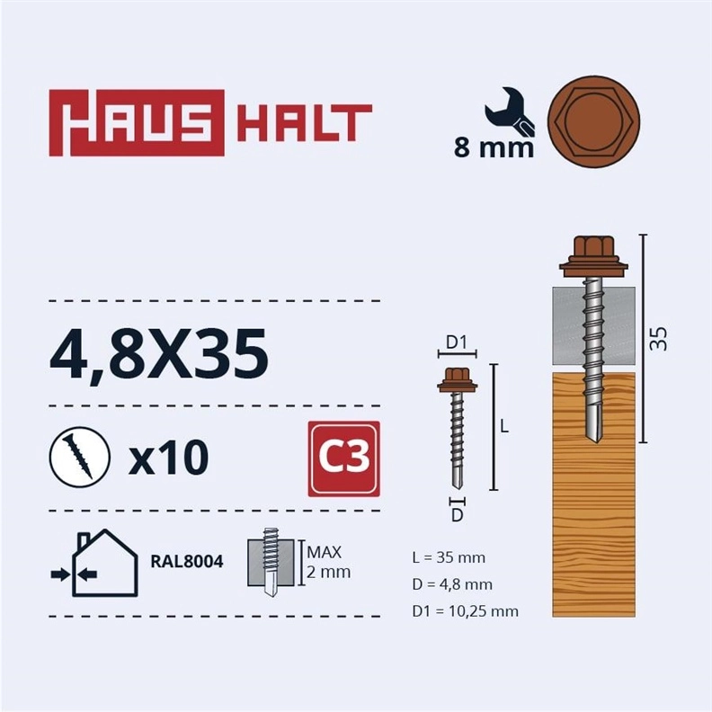 SELF SCR 4 8X35 WOOD+EPMD RAL8004