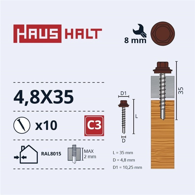SELF SCR 4 8X35 WOOD+EPMD RAL8015