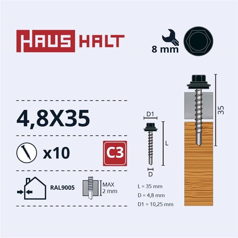 SELF SCR 4 8X35 WOOD+EPMD RAL9005