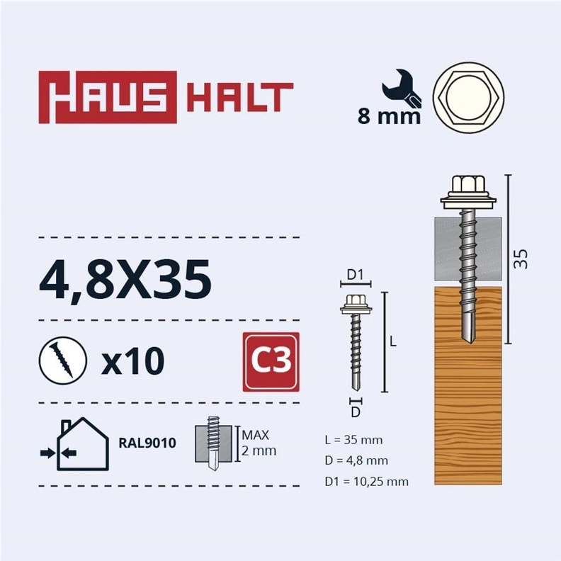 SELF SCR 4 8X35 WOOD+EPMD RAL9010
