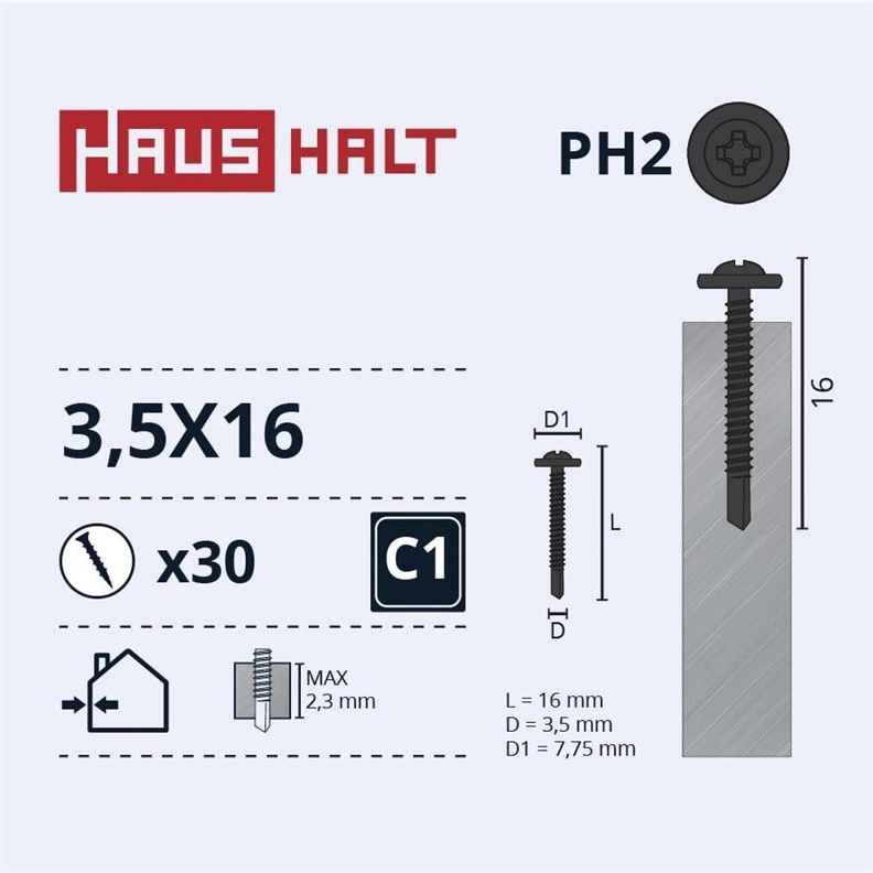 SELF SCREW 3 5X16 MET/MET PHO+DRIL30PCS