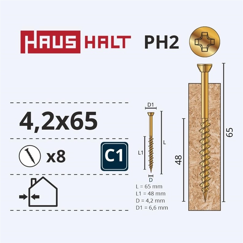 OSB SCREW 4.2X65 YELLOW ZN