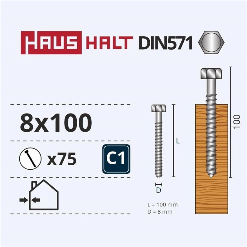 CHIPBOARD SCREW DIN571 8.0X100 WHITE