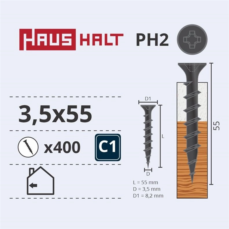 DRYWALL SCREW FOR WOOD 3.5X55