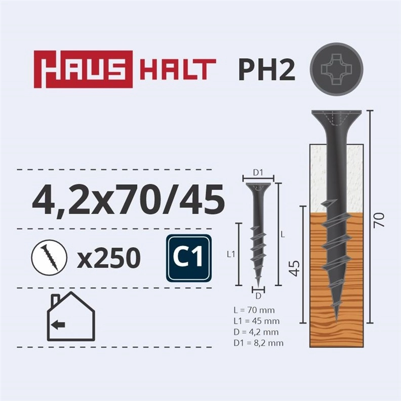 DRYWALL SCREW FOR WOOD 4.2X70/45