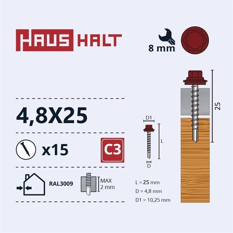 SELF SCR 4.8X25 WOOD+EPMD RAL3009