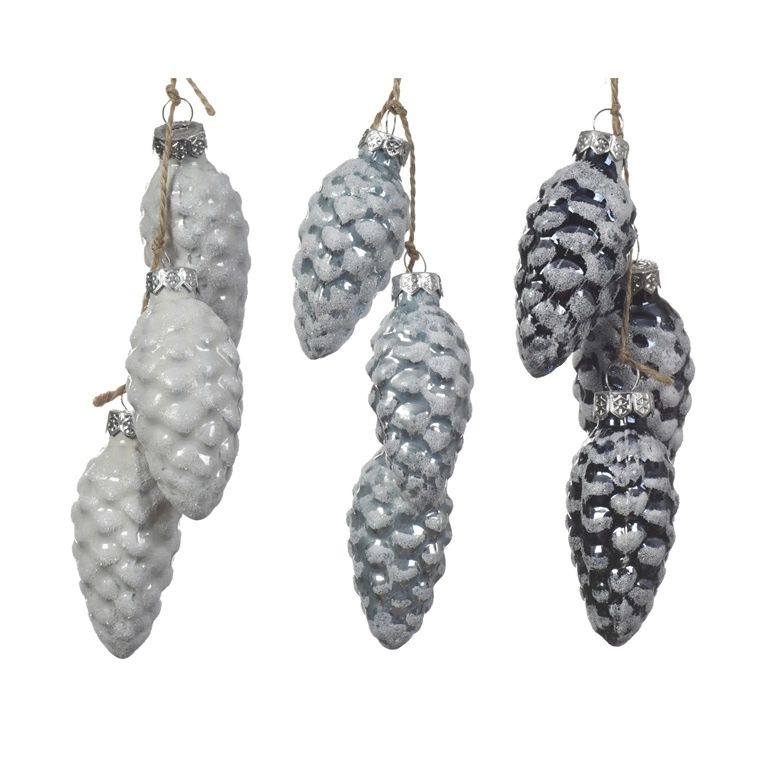 Skrzynkazdrewna ORNAMENTS GLASS PINECONES 6X3CM 3PCS