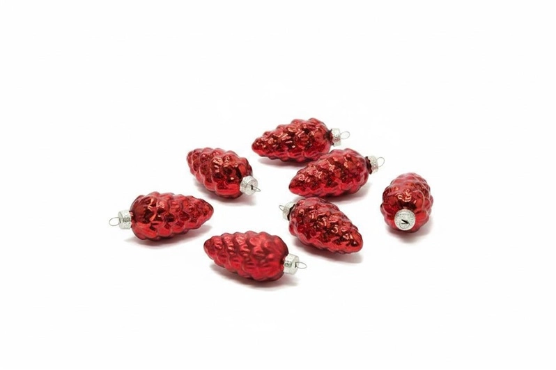Klass ORNAMENTS GLASS PINECONE RED 9CM