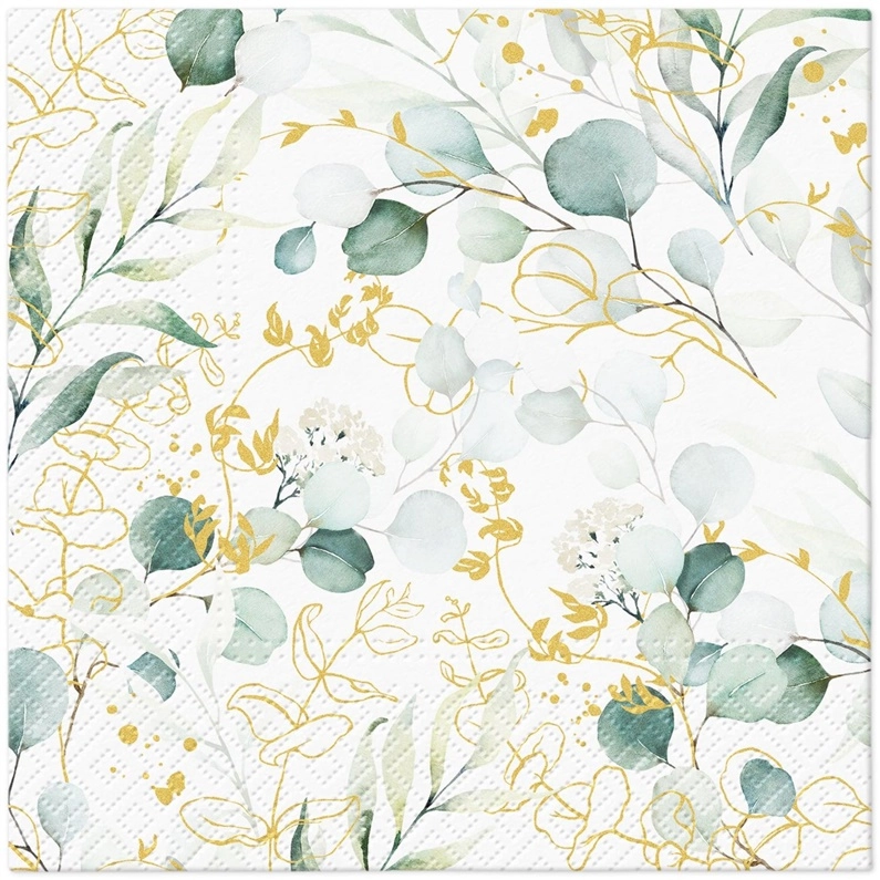 NAPKINS PAPER GOLD EUCALYP 33X33CM 20PCS