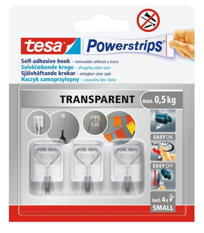SELF-ADHESIVE HOOKS. POWERSRIPS 3 PCS. TRANSPRENT