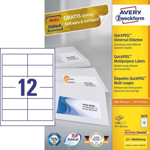 Avery 3659 self-adhesive label Rectangle Permanent