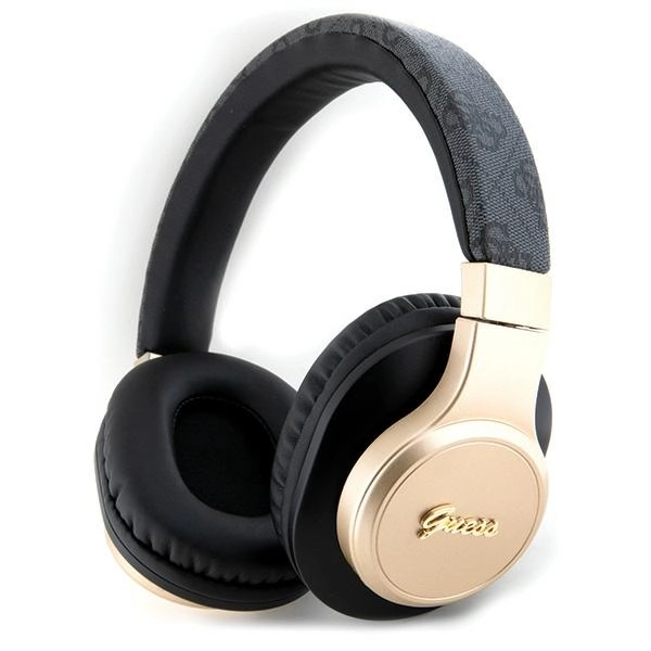 Guess austiņas Guess Bluetooth austiņas GUBH604GEMK melnas 4G PU āda ar Script Metāla logotipu