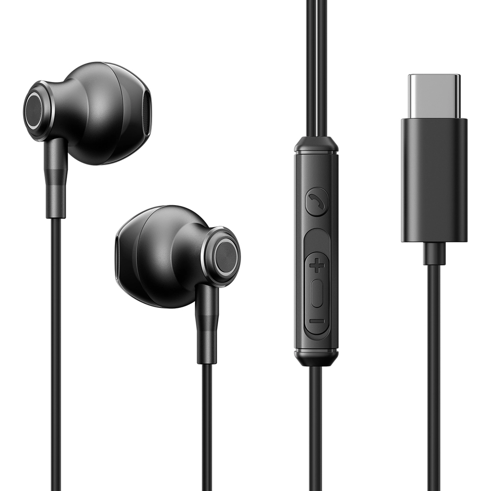 Joyroom TYPE-C Series JR-EC07 USB-C ausīs ievietojamas metāla austiņas - melnas
