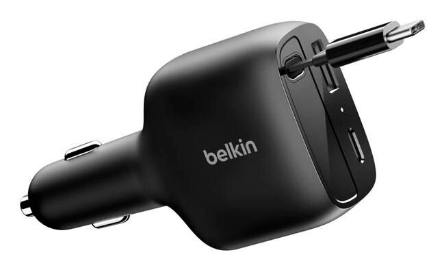 75W 2-PORT WITH RETRACTABLE/USB-C CABLE CAR