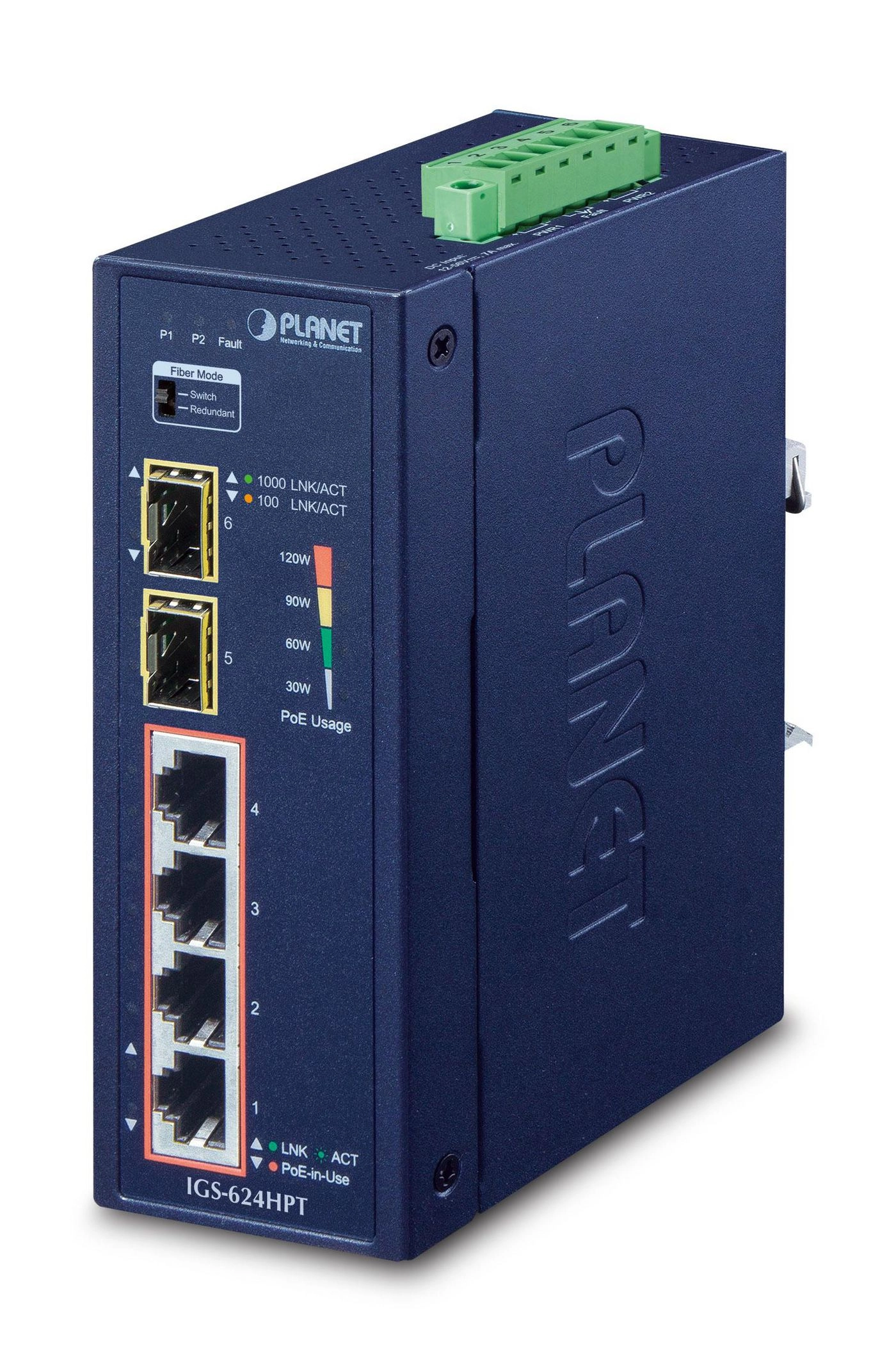 PLANET Industrial 4-Port 10/100/1000T 802.3at