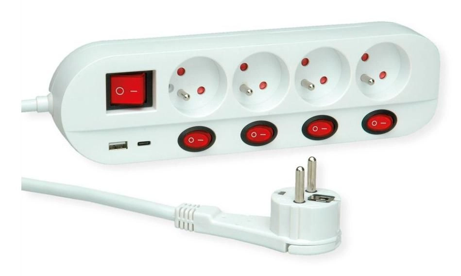 ROLINE 4-way power strip with switch