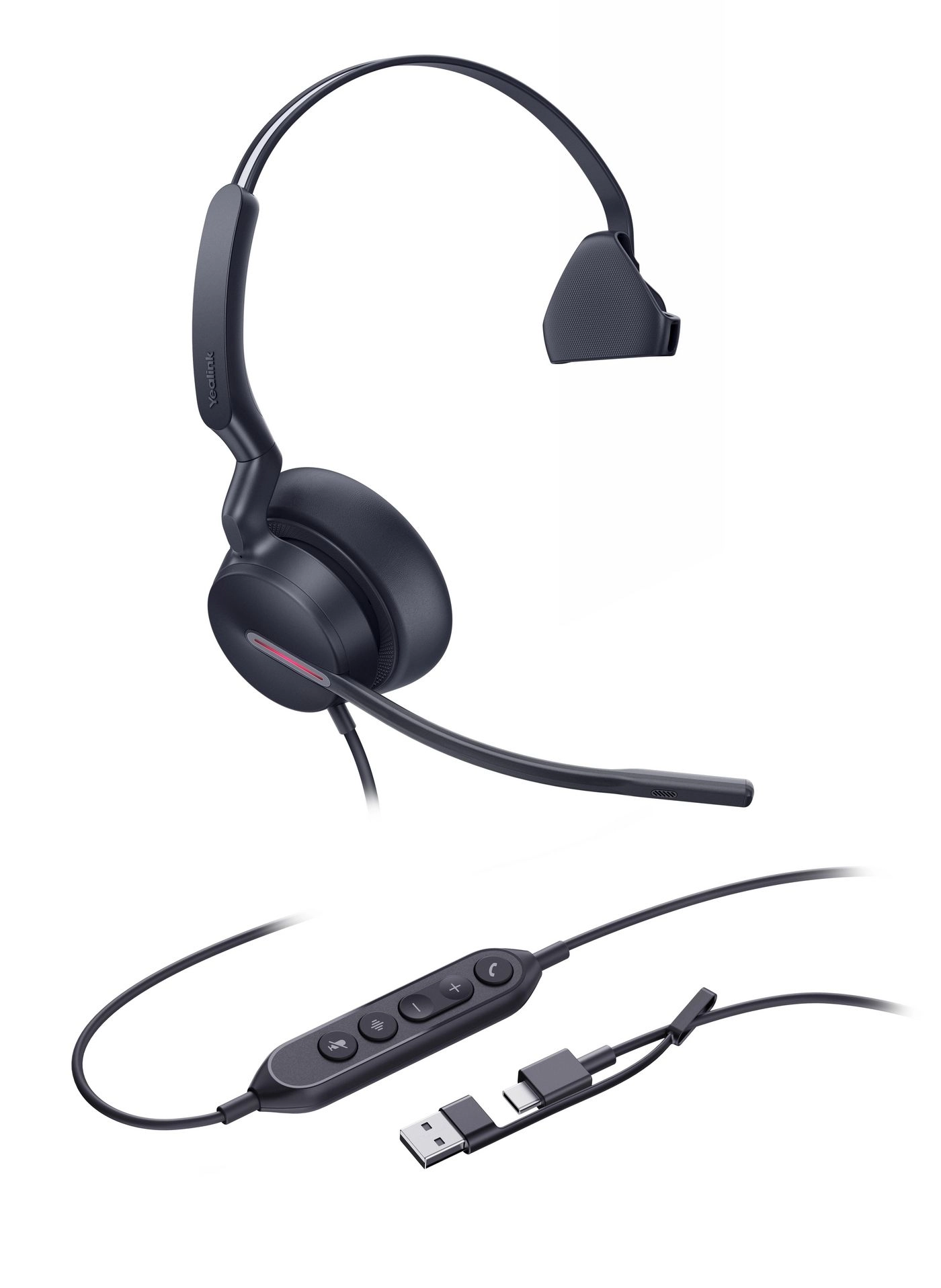 Yealink UH46 Mono USB-C/A Headset Austiņas Vadu Birojs / zvanu centrs USB Type-C / USB Type-A Melns