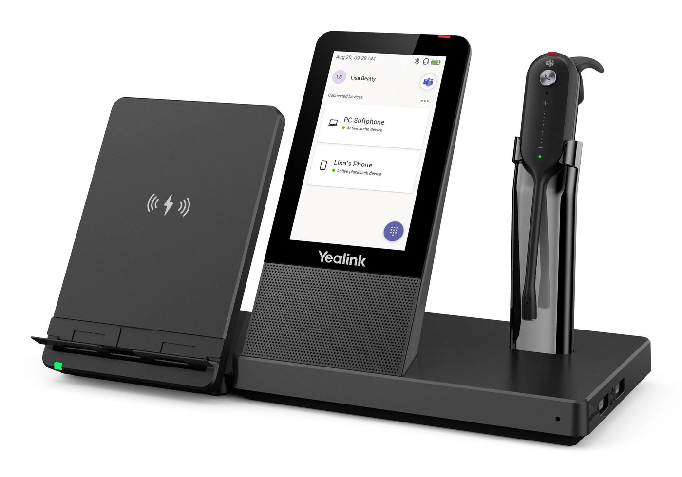 Yealink WH67 Teams Austiņas Bezvadu Ausu āķi, Austiņas, Aptīts ap kaklu Birojs / zvanu centrs Bluetooth Uzlādes statīvs Melns