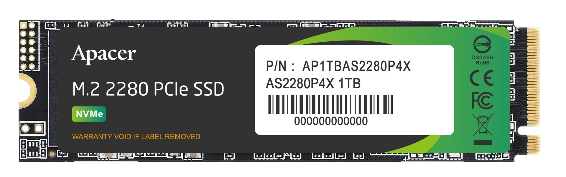 diska ssd apacer as2280p4x 1Tb m.2 2280 pci-e x4 nvme (ap1tbas2280p4x-1)