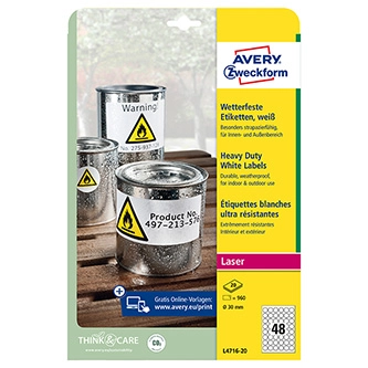 Avery L4716-20  White  Circle  Permanent  A4