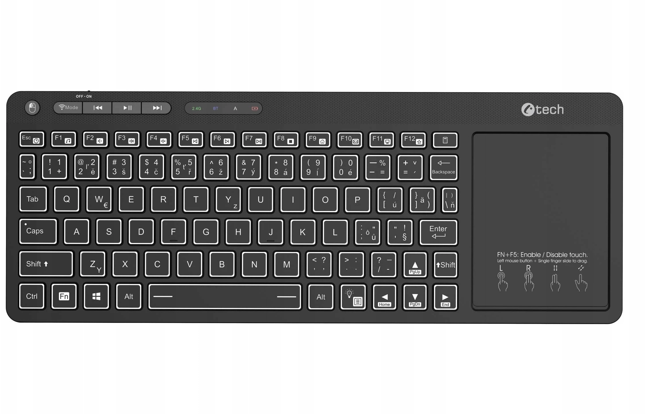 C-TECH Keyboard WLTK-03  Wireless  Touchpad  black