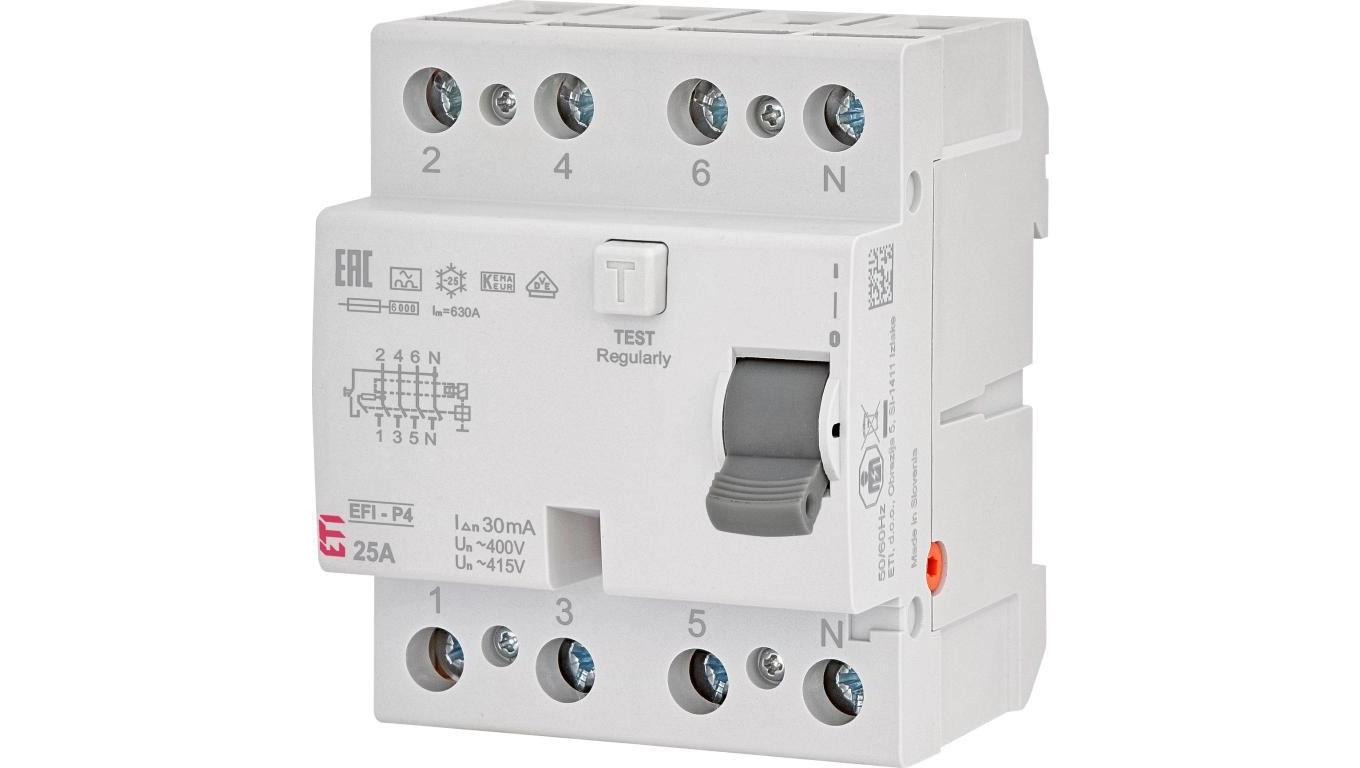 Residual current circuit breaker 4P 25A