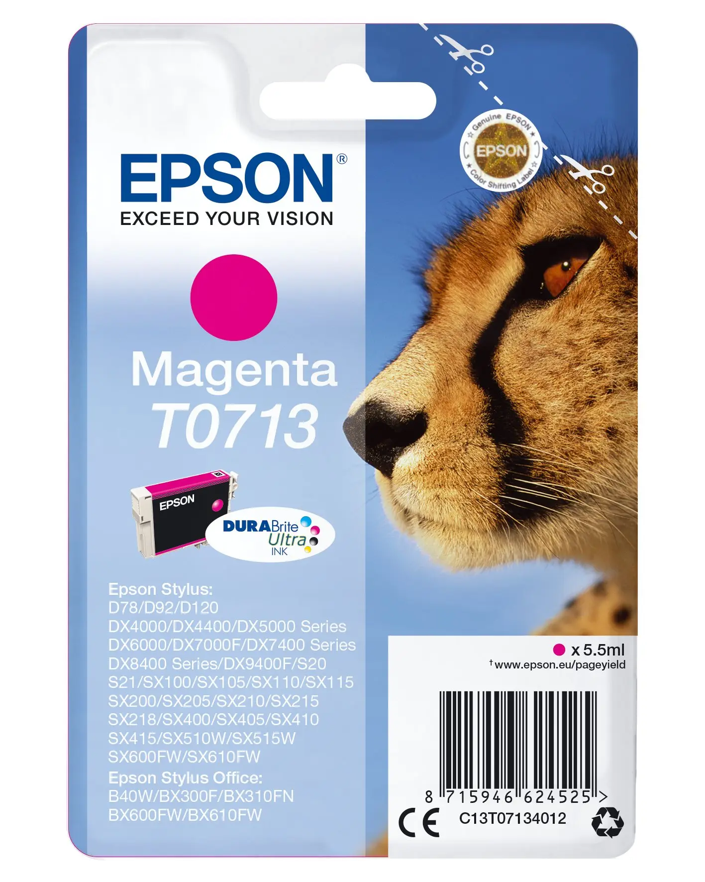 Epson Singlepack Magenta T0713 DURABrite Ultra