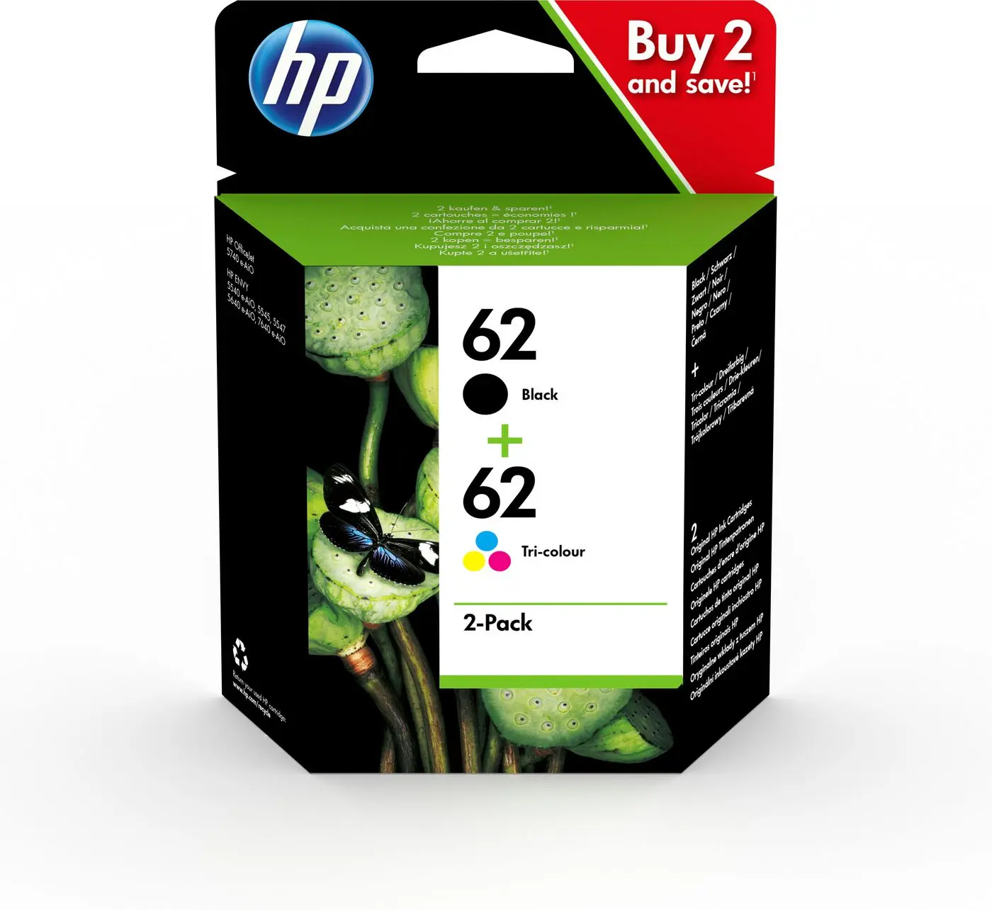 HP 62 2-pack Black/Tri-color Original Ink