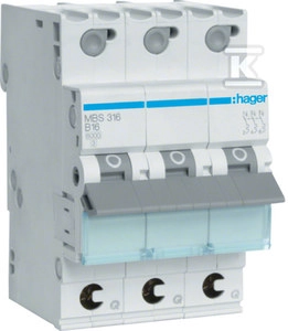 Hager circuit breaker 3p. B-16A 6kA