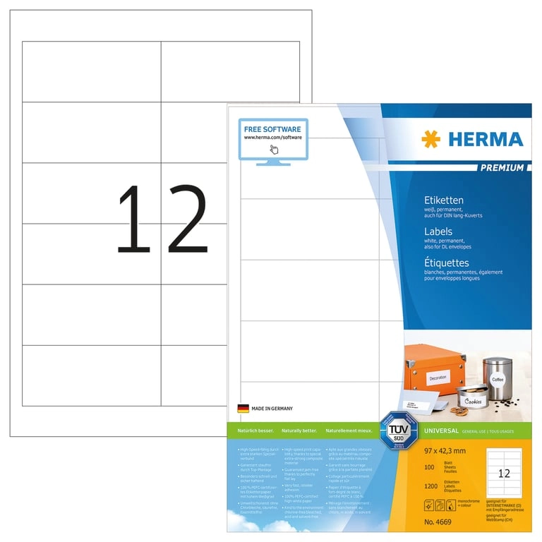 HERMA Labels Premium A4 97x42.3