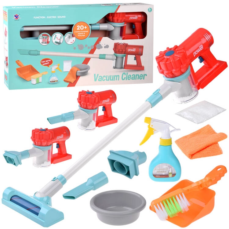 Cordless vacuum cleaner and child`s broom